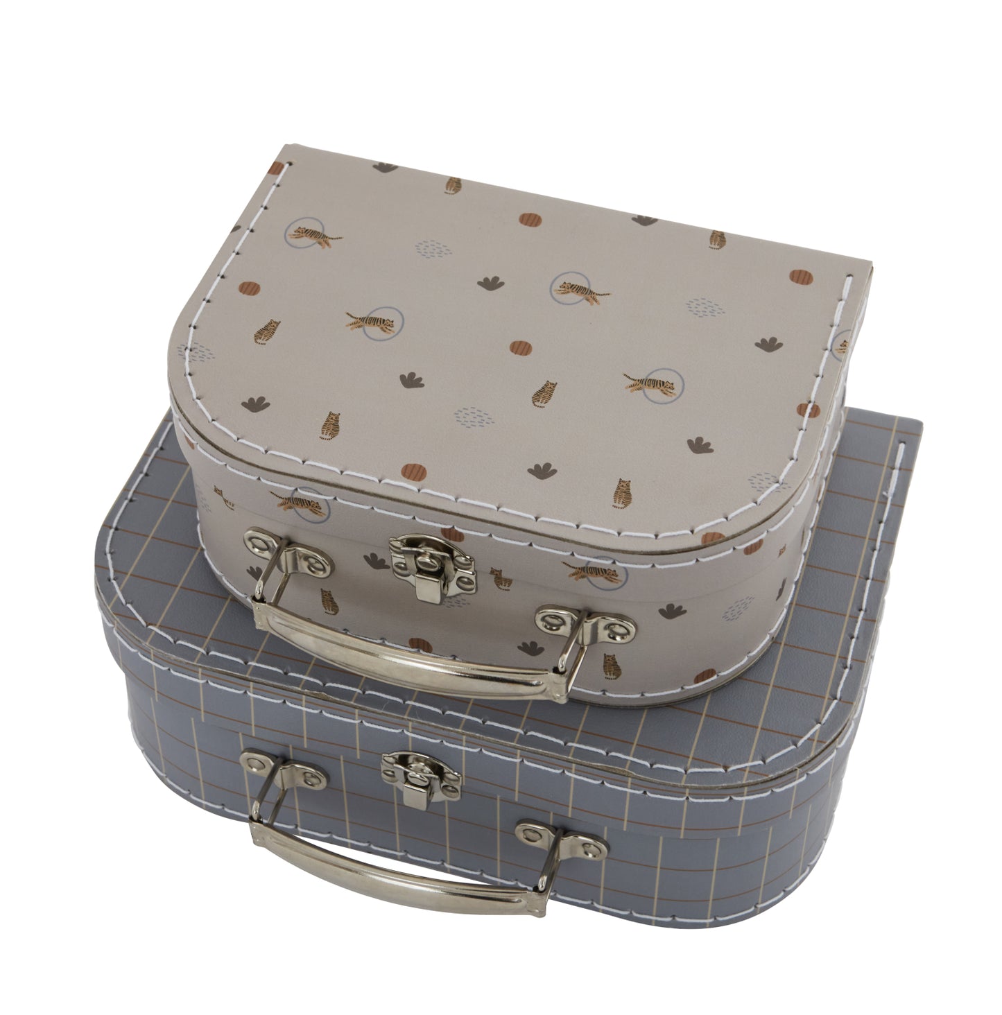 OYOY Mini Suitcase Tiger & Grid Blue 2pk