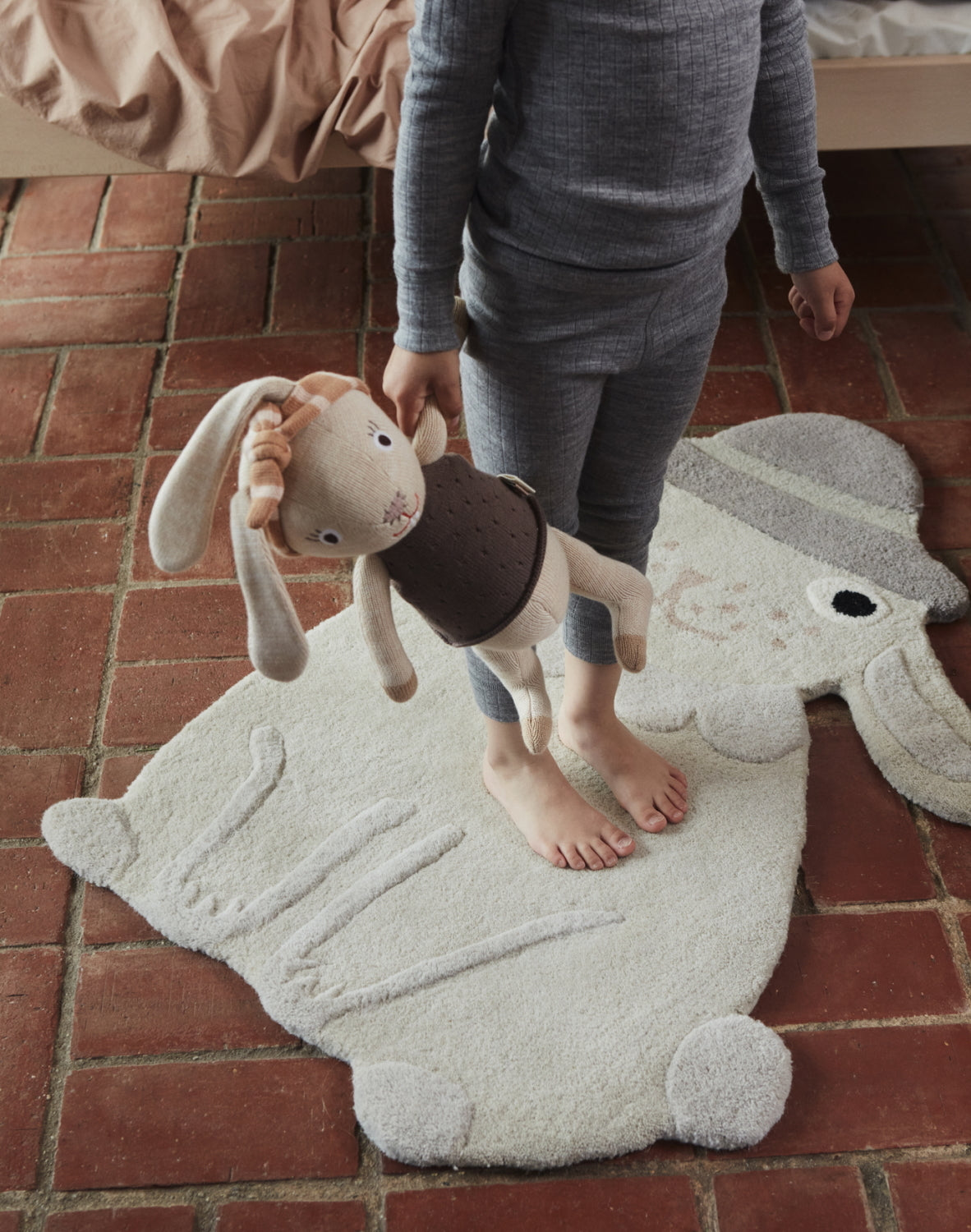 OYOY Rabbit Hopsi Wool Kids Rug 76x100cm